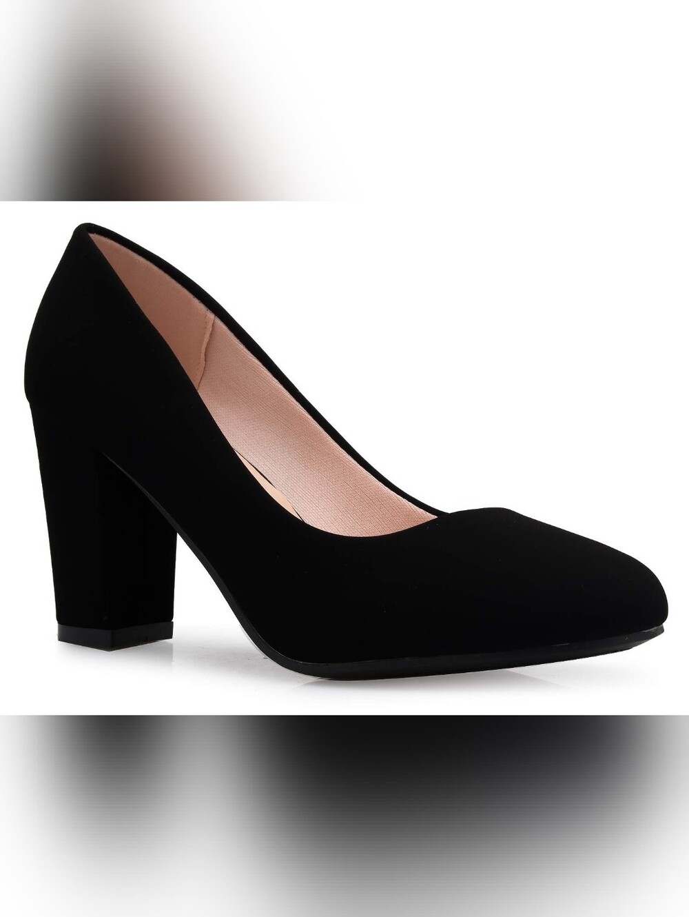 Women's Black Classic Round-Toe Platform Pumps High Block Heel Comfy Style, 8